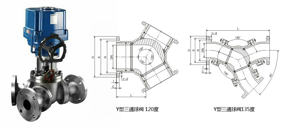 电动Y型三通球阀结构图